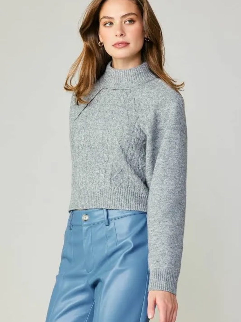 Current Air Grey Cable-Knit Crewneck Sweater